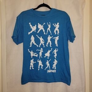Fortnite Dance Emotes Graphic Print Blue Short Sleeve T-Shirt Top Men's Small